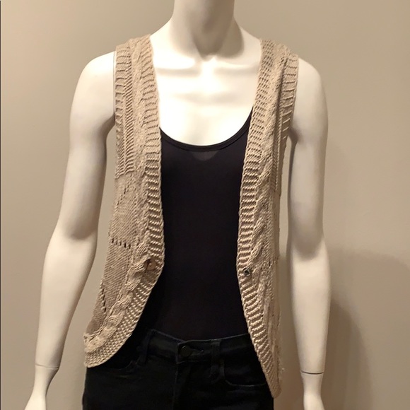 Wet Seal Tan Woven Sleeveless Cardigan: M - Picture 3 of 4